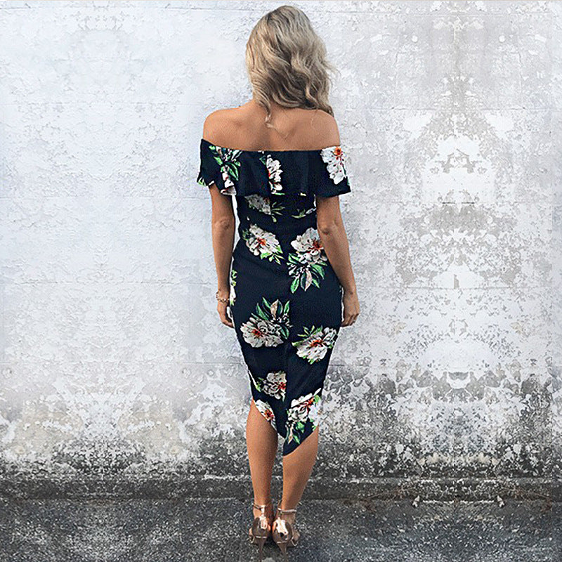 Printed off-the-shoulder ruffled dress (US size)