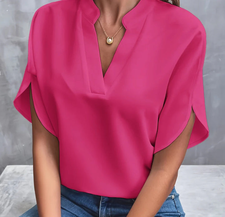 Top casual women in chiffon with short sleeves and V-neck