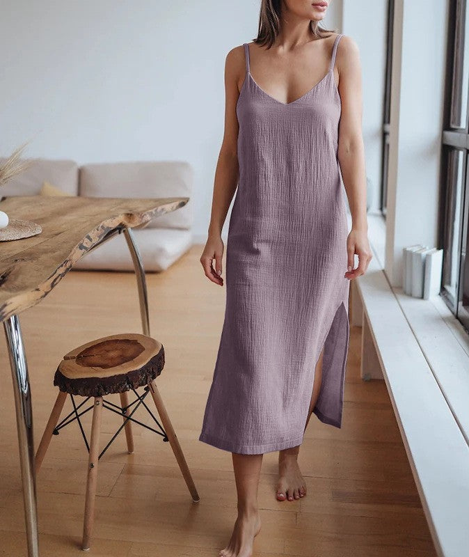 Women's strap dress, V-neck and slit