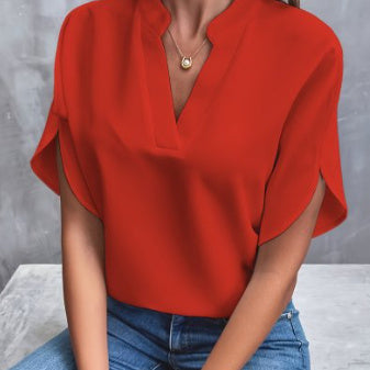 Top casual women in chiffon with short sleeves and V-neck