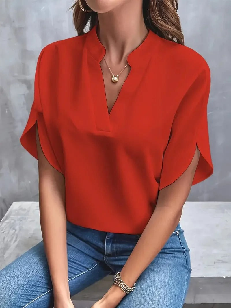 Top casual women in chiffon with short sleeves and V-neck
