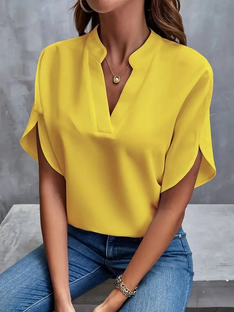 Top casual women in chiffon with short sleeves and V-neck