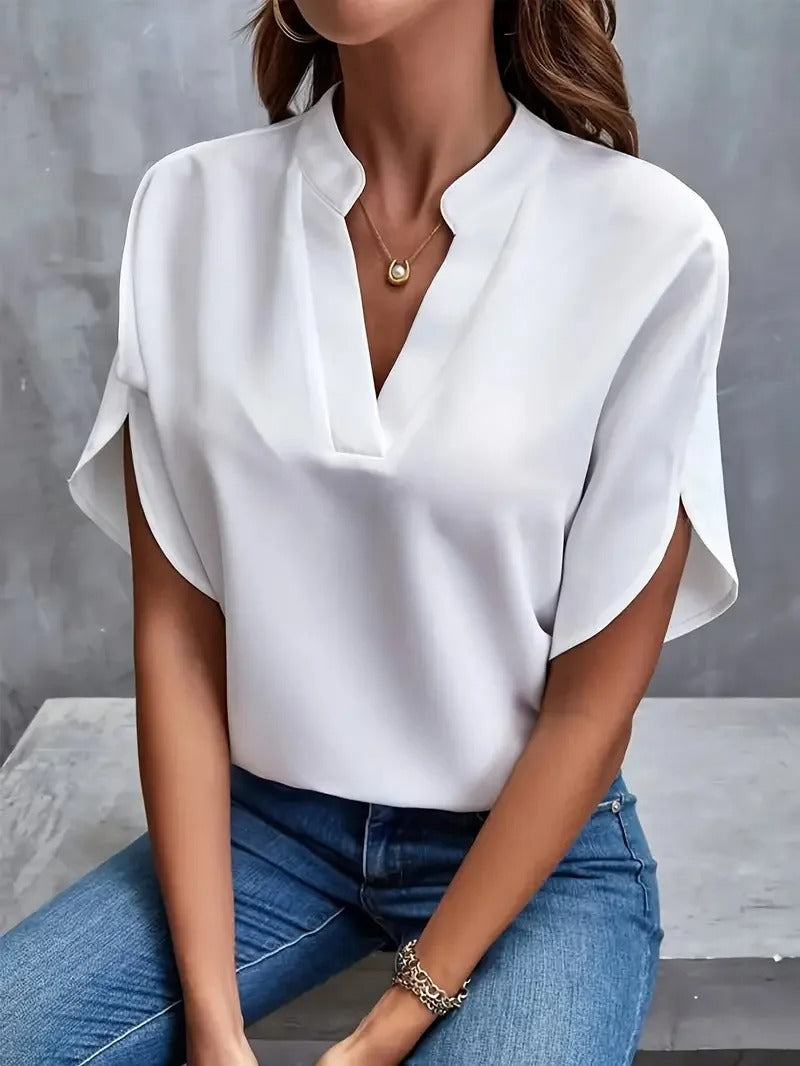 Top casual women in chiffon with short sleeves and V-neck