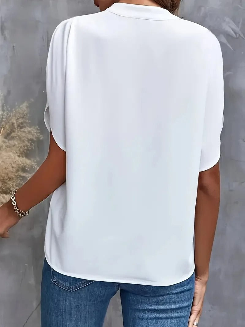Top casual women in chiffon with short sleeves and V-neck
