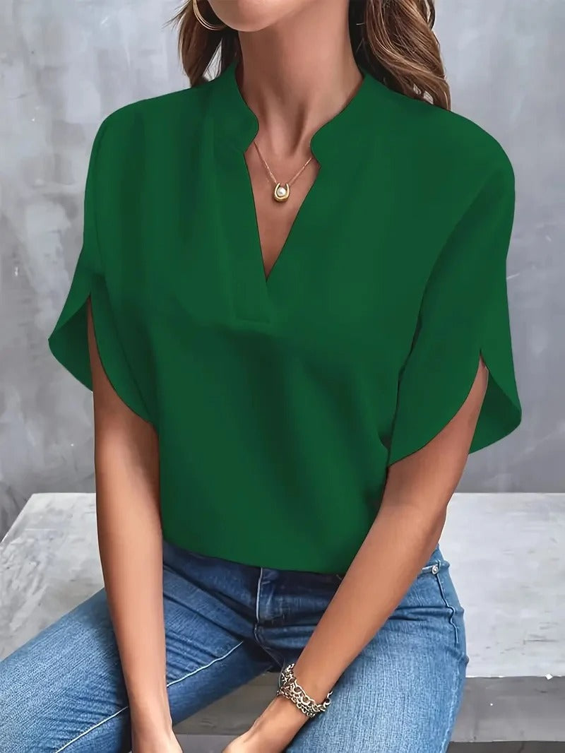 Top casual women in chiffon with short sleeves and V-neck