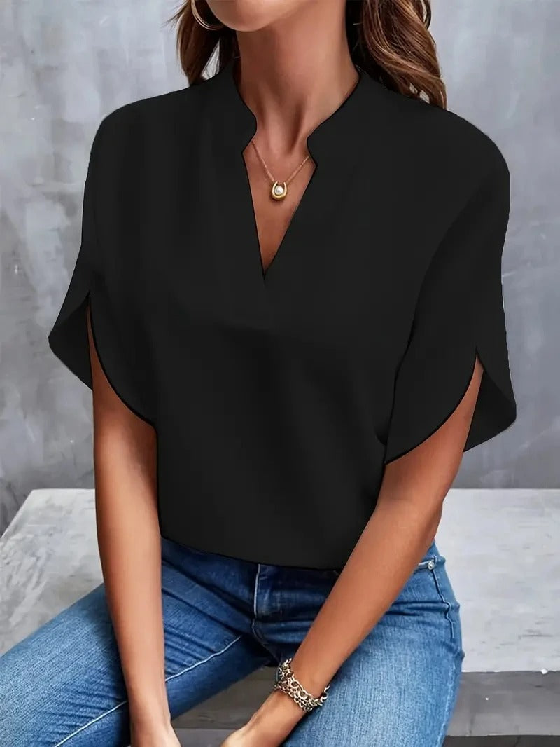 Top casual women in chiffon with short sleeves and V-neck