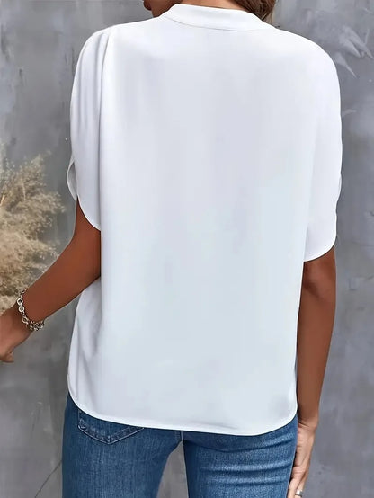 Top casual women in chiffon with short sleeves and V-neck